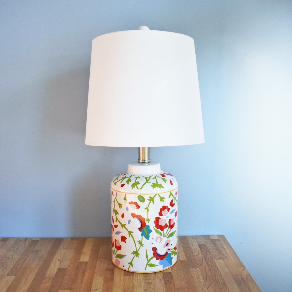 NWT Colorful Floral Ceramic Lamp with White Shade